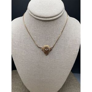 Vintage Crown Trifari Flower Pendant Choker Necklace Gold Tone Retro